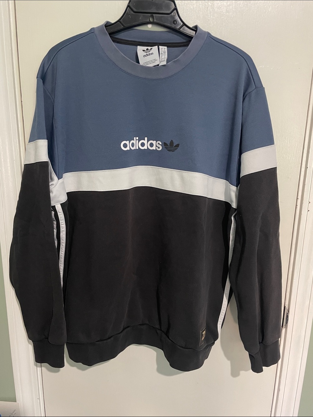 adidas Colorblock Crewneck Sweatshirt in Blue, Black and White